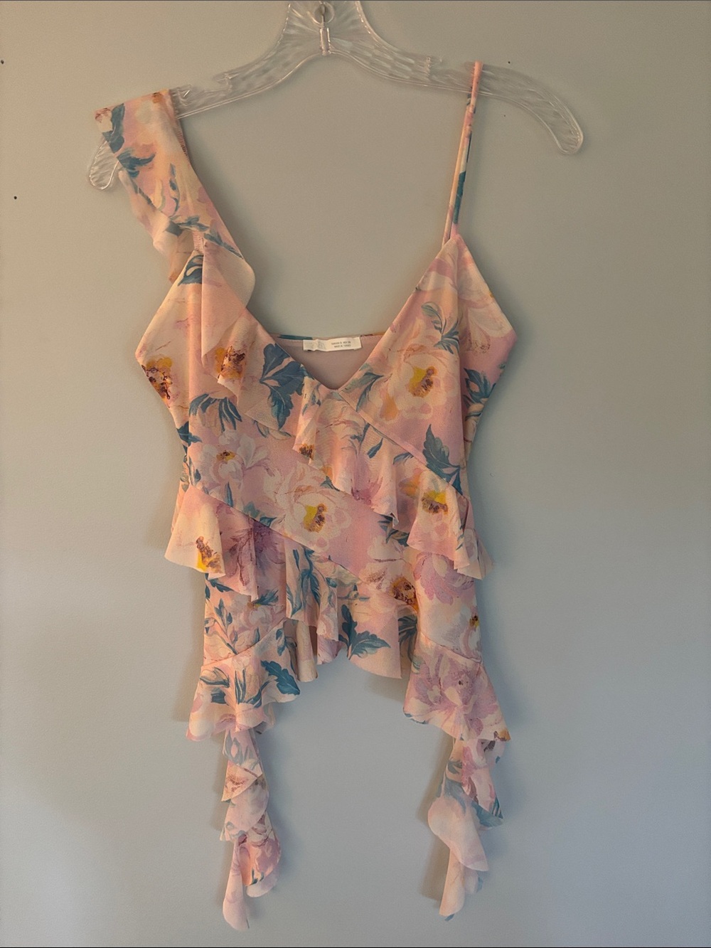 Zara Pastel Pink Floral Ruffle Camisole